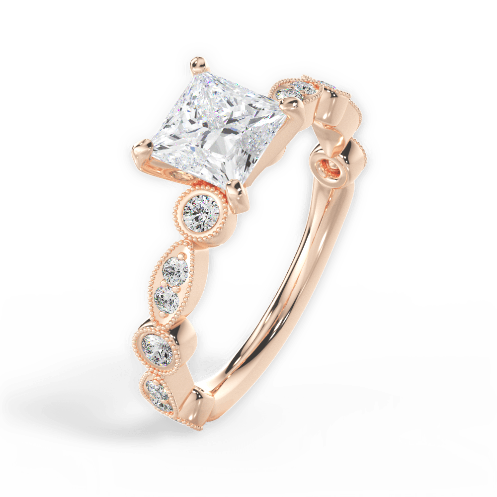 Edith Princess Cut Lab Grown Diamond 18Kt Rose Gold Engagement Ring - View 3
