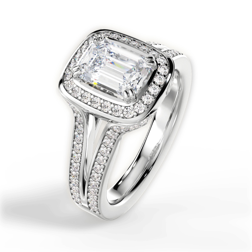 Mackenzie Emerald Cut Lab Grown Diamond 18Kt White Gold Engagement Ring - View 2