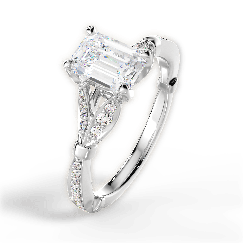 Geraldine Emerald Cut Lab Grown Diamond Platinum Engagement Ring - View 4