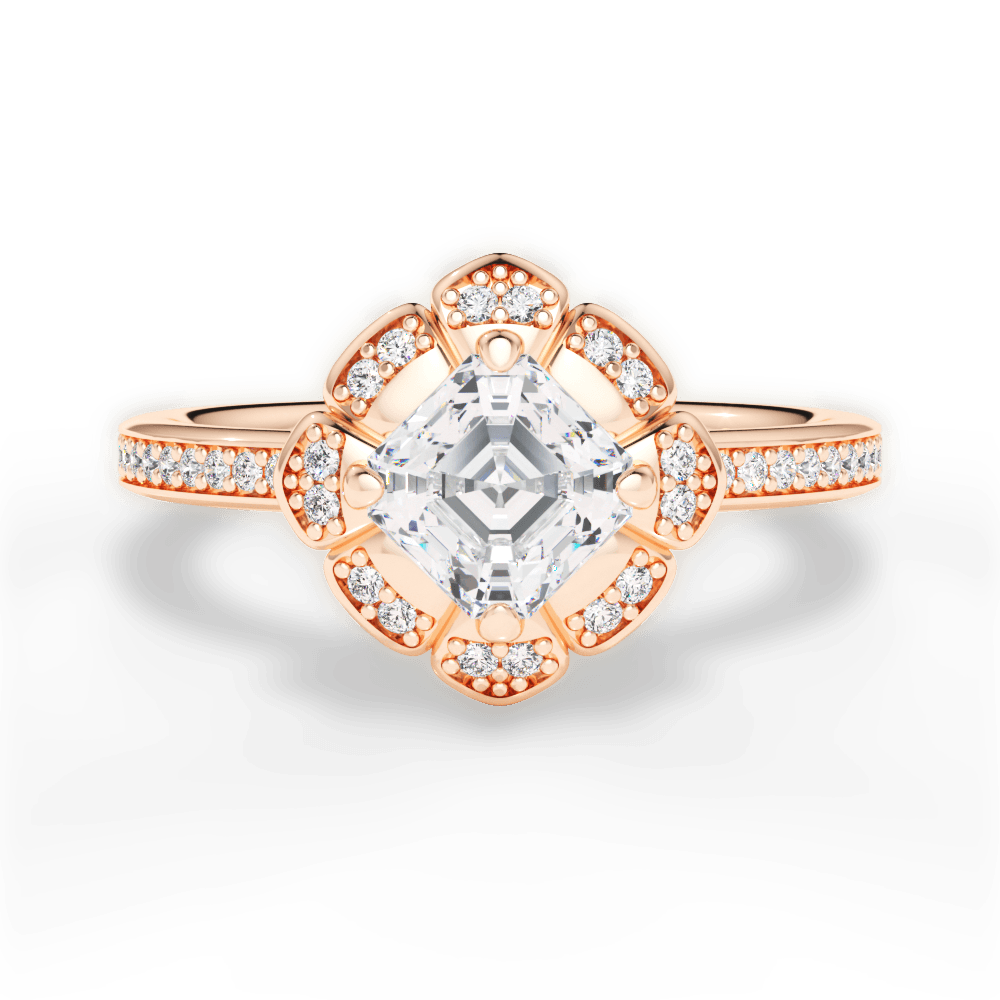 Hayley Asscher Cut Lab Grown Diamond 18Kt Rose Gold Engagement Ring