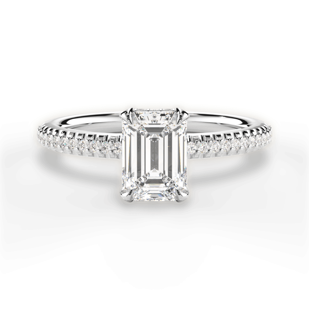 Helen Emerald Cut Lab Grown Diamond 14Kt White Gold Engagement Ring