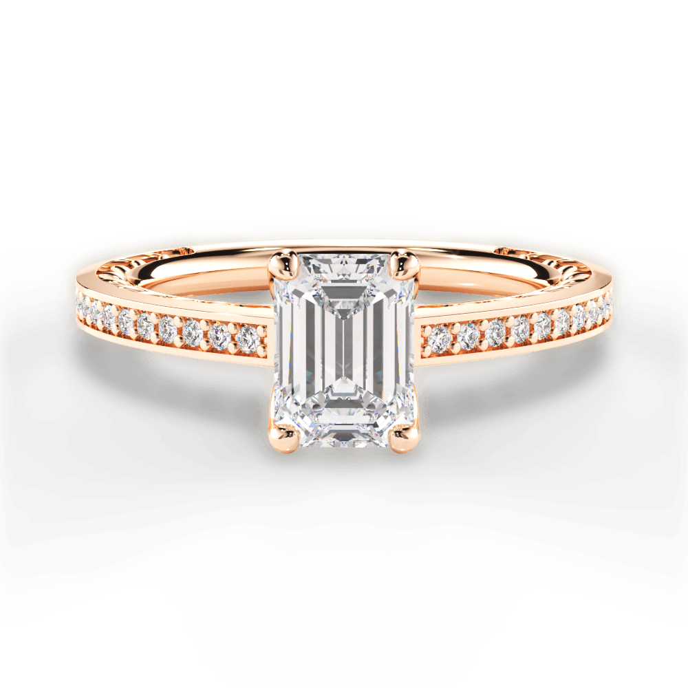 Donna Emerald Cut Lab Grown Diamond 18Kt Rose Gold Engagement Ring