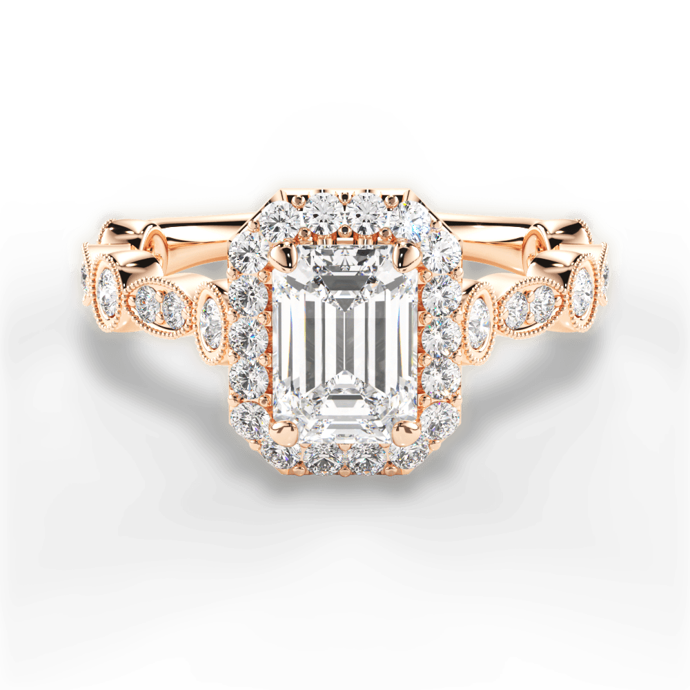 Irene Emerald Cut Lab Grown Diamond 18Kt Rose Gold Engagement Ring