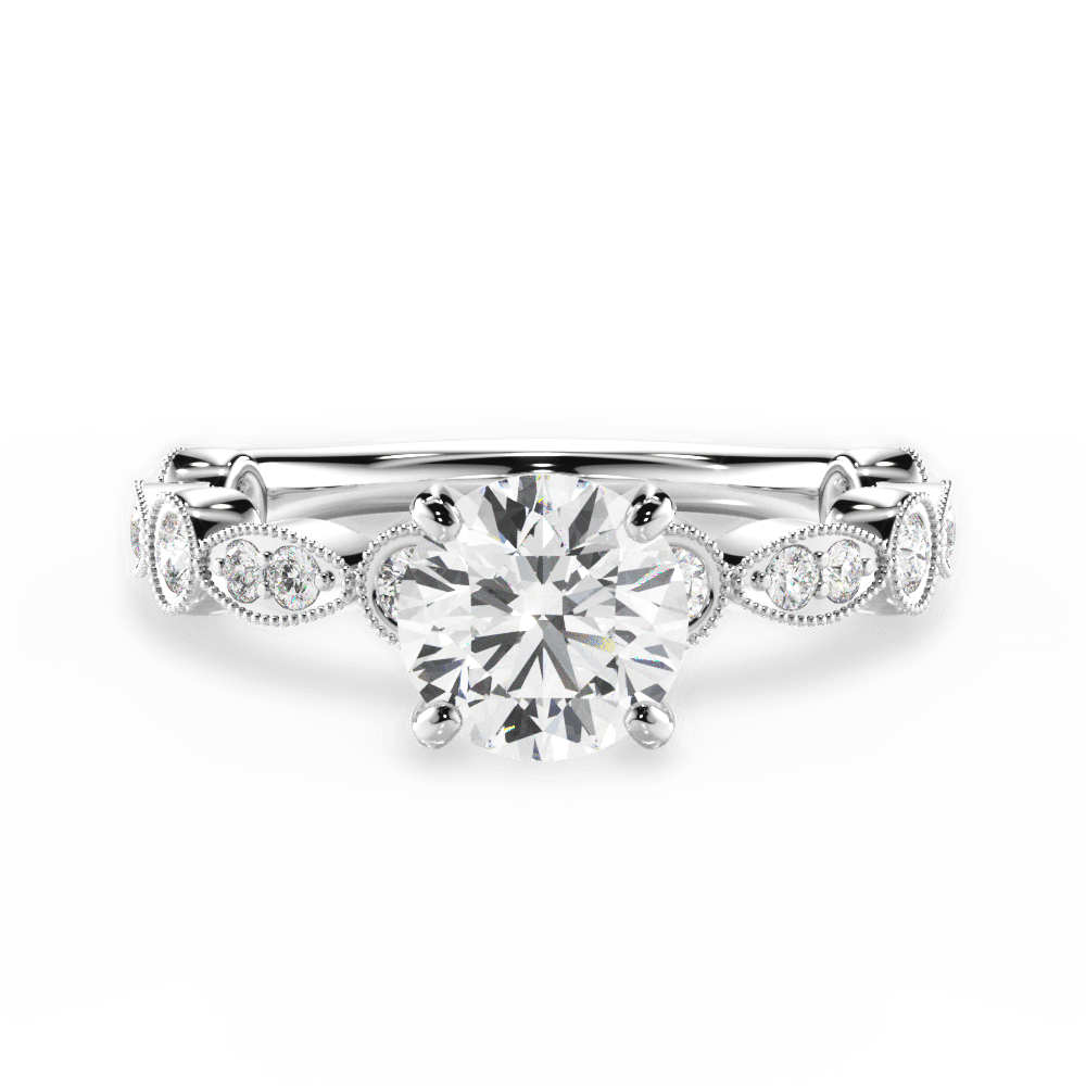 Edith Round Cut Lab Grown Diamond 14Kt White Gold Engagement Ring