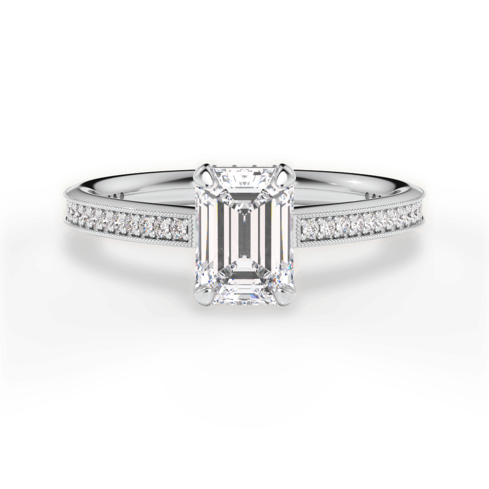 Janet Emerald Cut Lab Grown Diamond 14Kt White Gold Engagement Ring