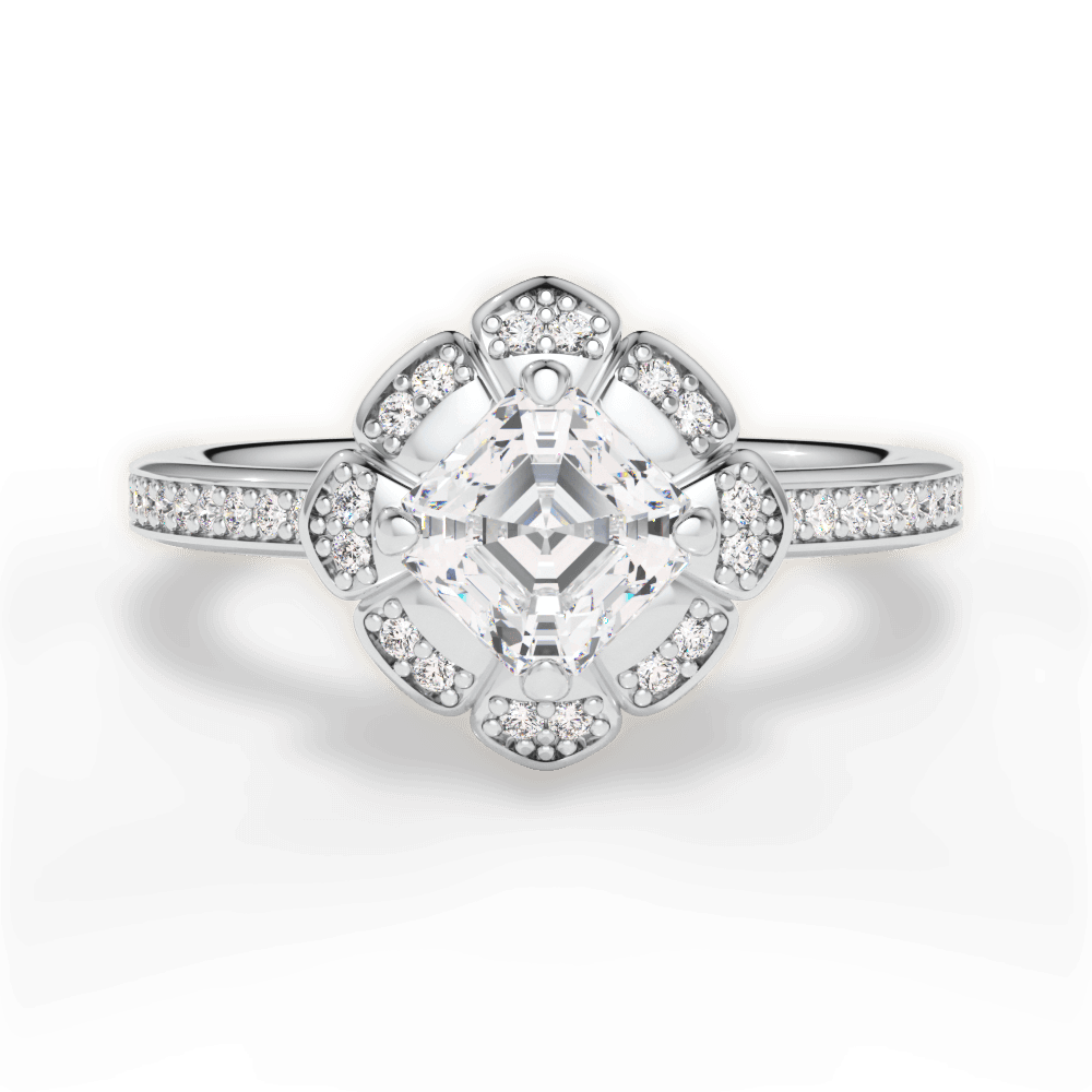 Hayley Asscher Cut Lab Grown Diamond 18Kt White Gold Engagement Ring