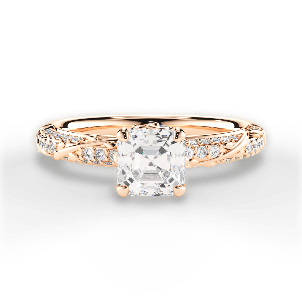 Josephine Asscher Cut Lab Grown Diamond 18Kt Rose Gold Engagement Ring