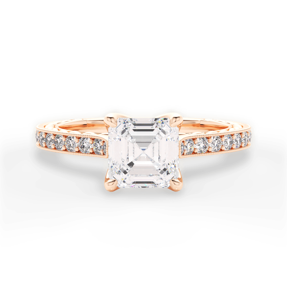 Gilda Asscher Cut Lab Grown Diamond 18Kt Rose Gold Engagement Ring
