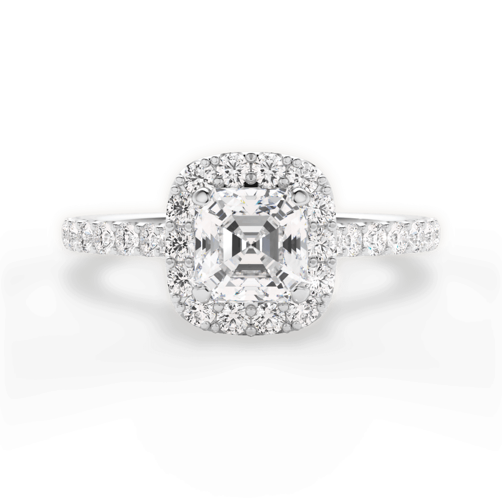 Ingrid Asscher Cut Lab Grown Diamond 18Kt White Gold Engagement Ring