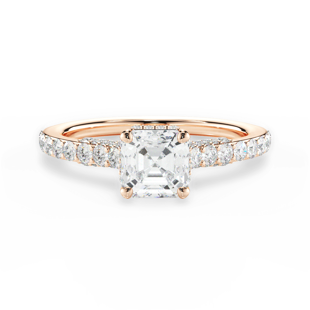 Laura Asscher Cut Lab Grown Diamond 18Kt Rose Gold Engagement Ring