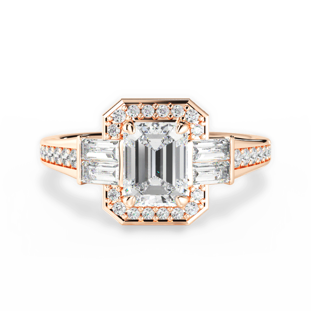 Katherine Emerald Cut Lab Grown Diamond 18Kt Rose Gold Engagement Ring
