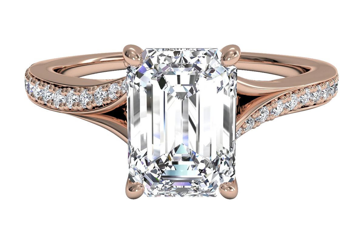 Elise Emerald Cut Lab Grown Diamond 18Kt Rose Gold Engagement Ring