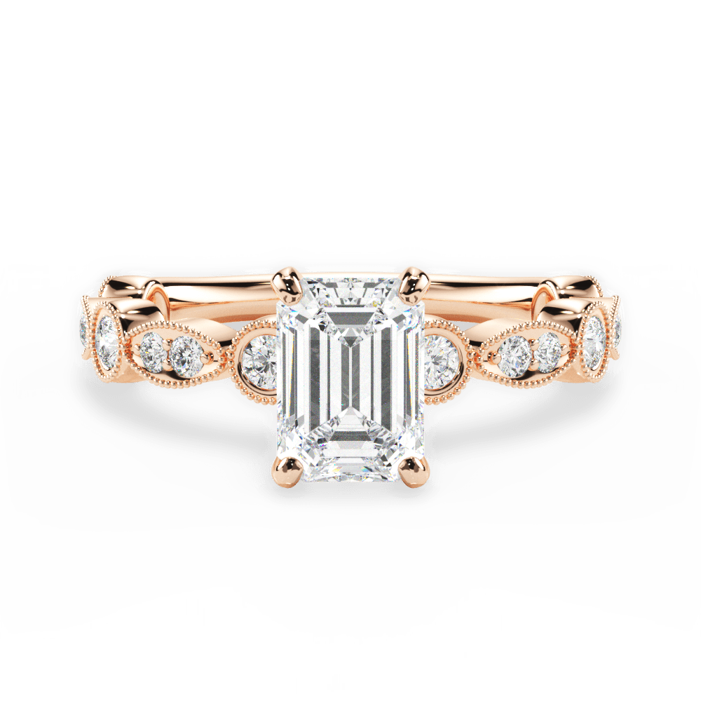 Edith Emerald Cut Lab Grown Diamond 18Kt Rose Gold Engagement Ring