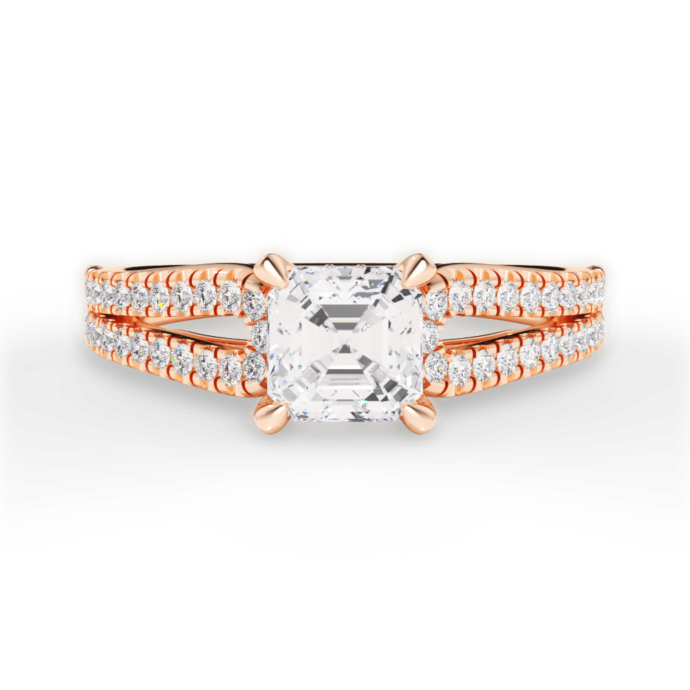Jessica Asscher Cut Lab Grown Diamond 18Kt Rose Gold Engagement Ring
