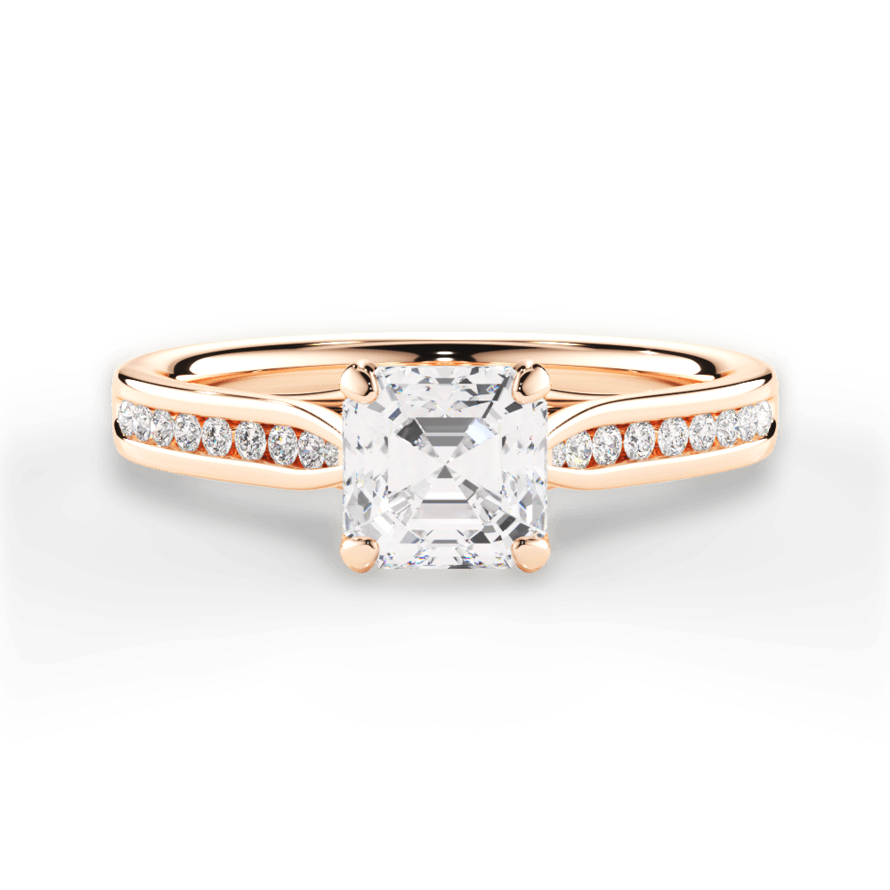 Elena Asscher Cut Lab Grown Diamond 18Kt Rose Gold Engagement Ring
