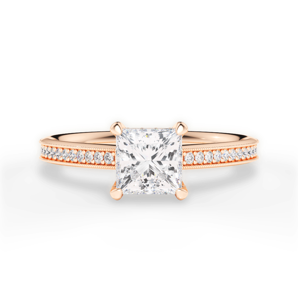 Janet Princess Cut Lab Grown Diamond 18Kt Rose Gold Engagement Ring