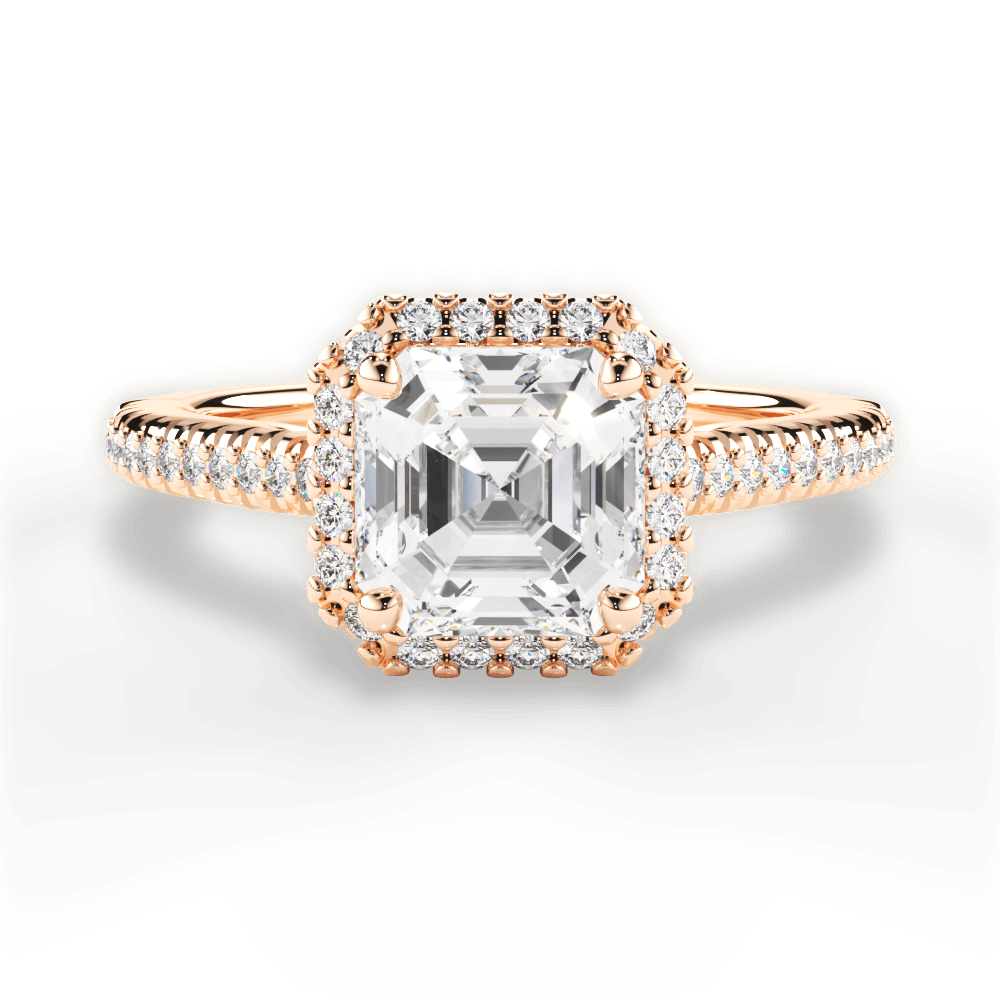 Jenny Asscher Cut Lab Grown Diamond 18Kt Rose Gold Engagement Ring