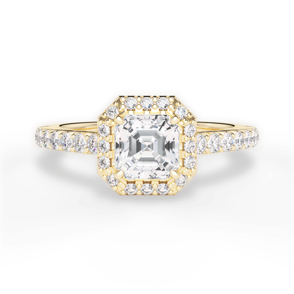 Kathleen Asscher Cut Lab Grown Diamond 18Kt Yellow Gold Engagement Ring