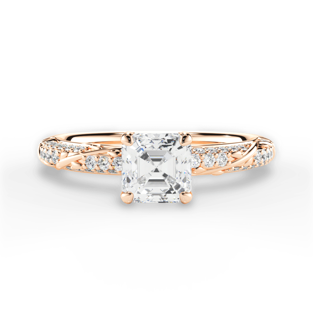 Gloria Asscher Cut Lab Grown Diamond 18Kt Rose Gold Engagement Ring