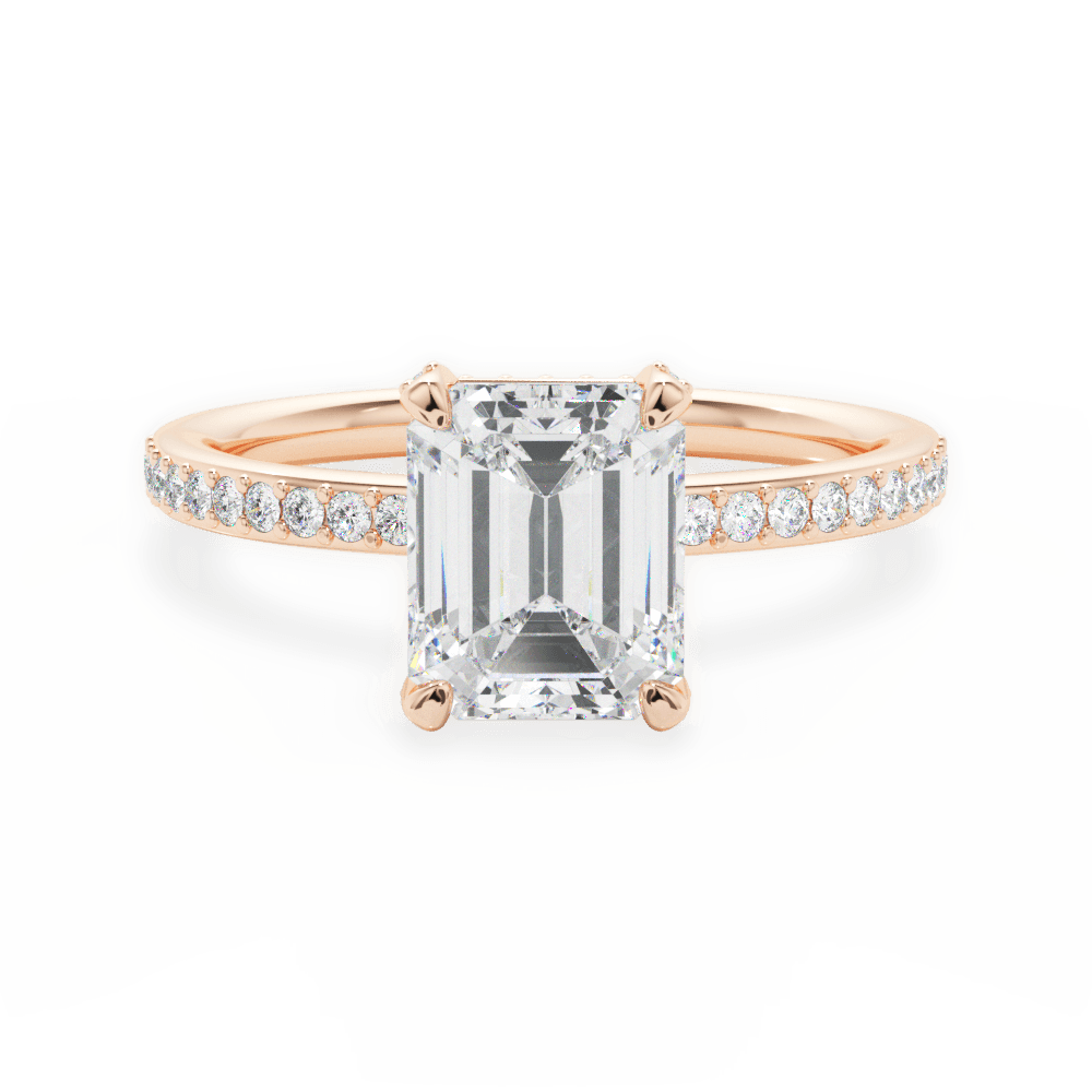 Janice Emerald Cut Lab Grown Diamond 18Kt Rose Gold Engagement Ring