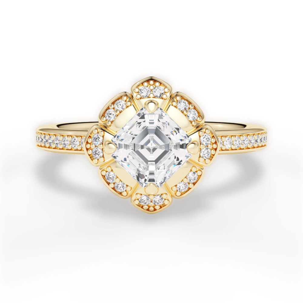 Hayley Asscher Cut Lab Grown Diamond 18Kt Yellow Gold Engagement Ring
