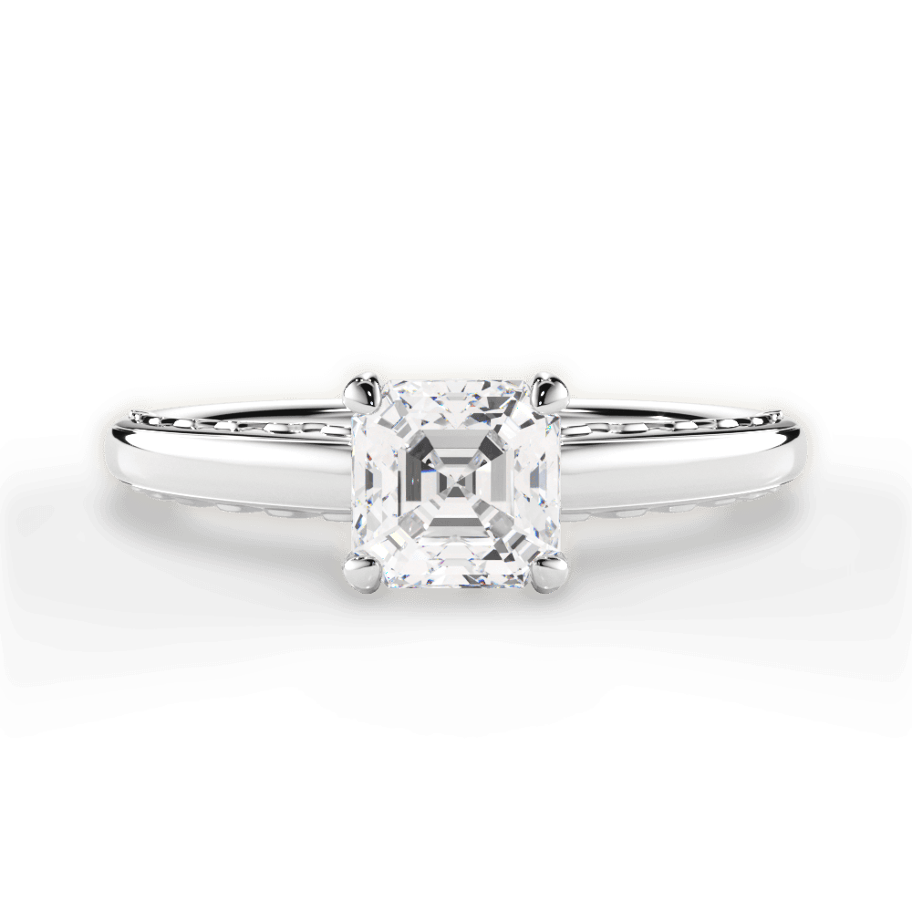 Annette Asscher Cut Lab Grown Diamond 14Kt White Gold Engagement Ring