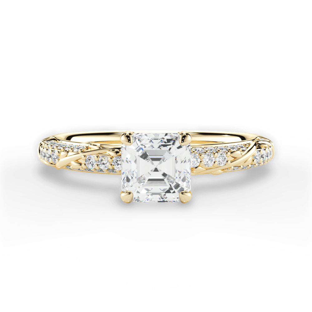 Gloria Asscher Cut Lab Grown Diamond 18Kt Yellow Gold Engagement Ring