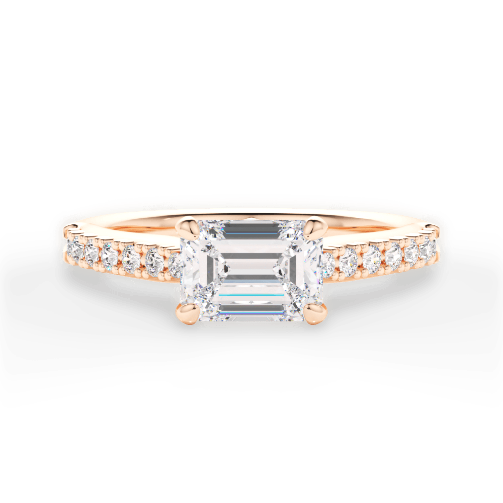 Diane Emerald Cut Lab Grown Diamond 18Kt Rose Gold Engagement Ring