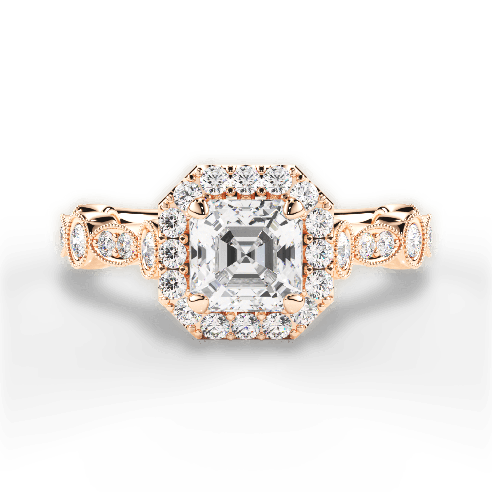 Irene Asscher Cut Lab Grown Diamond 18Kt Rose Gold Engagement Ring