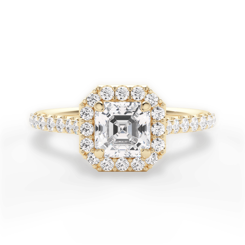 Leah Asscher Cut Lab Grown Diamond 18Kt Yellow Gold Engagement Ring