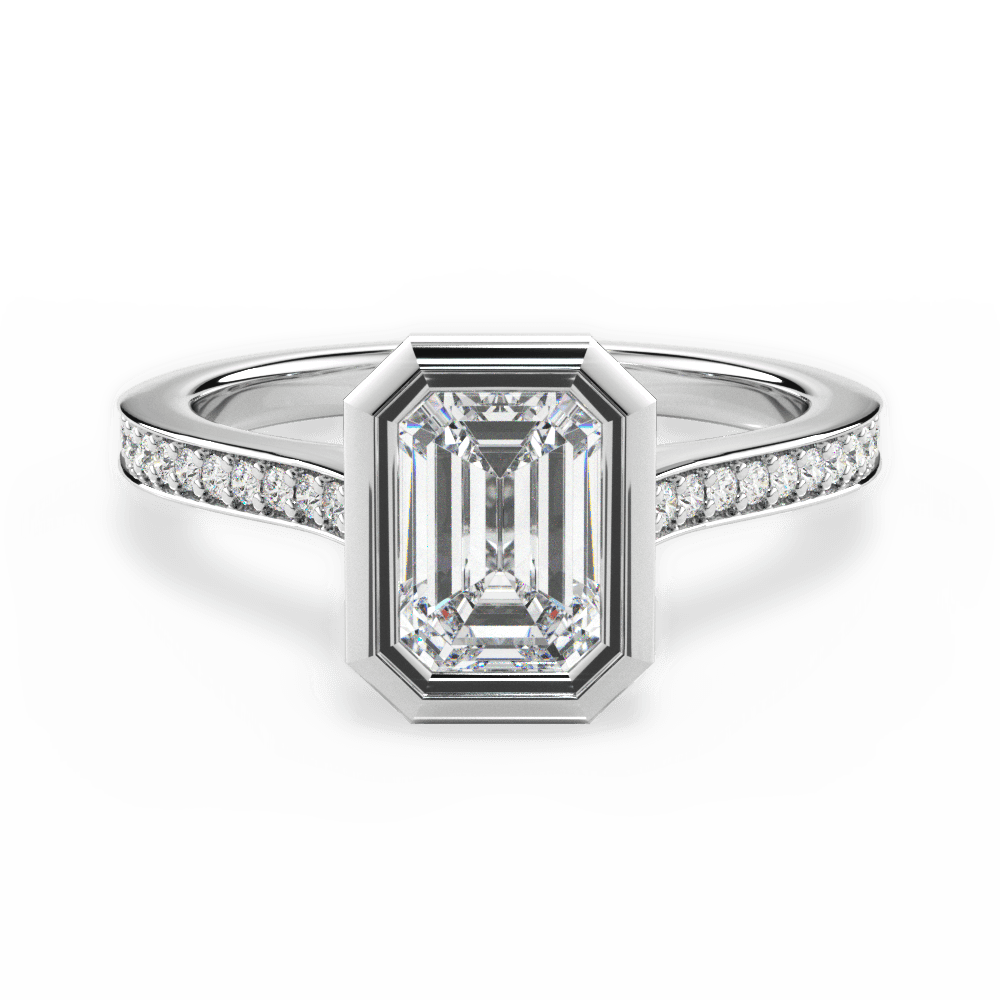 Deanna Emerald Cut Lab Grown Diamond 18Kt White Gold Engagement Ring