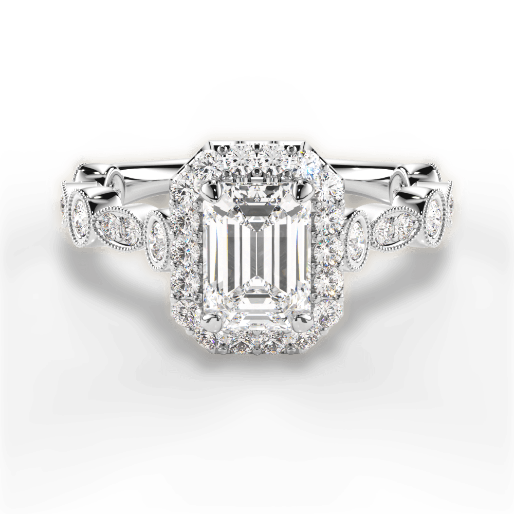 Irene Emerald Cut Lab Grown Diamond 14Kt White Gold Engagement Ring