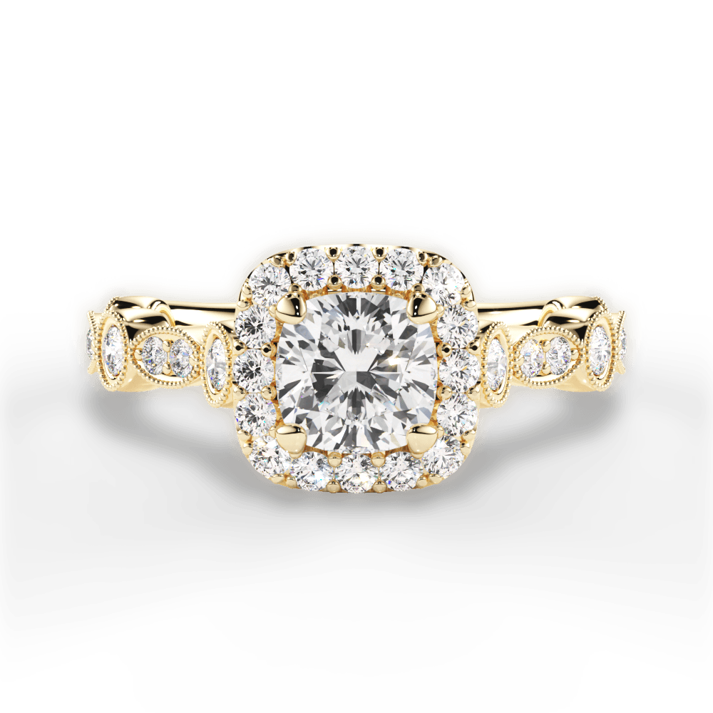 Irene Cushion Cut Lab Grown Diamond 18Kt Yellow Gold Engagement Ring