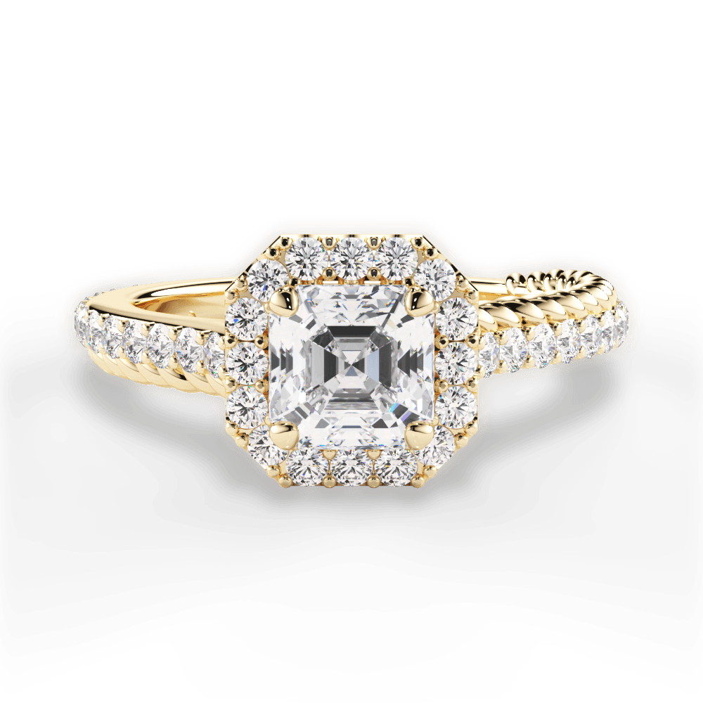 Kim Asscher Cut Lab Grown Diamond 18Kt Yellow Gold Engagement Ring