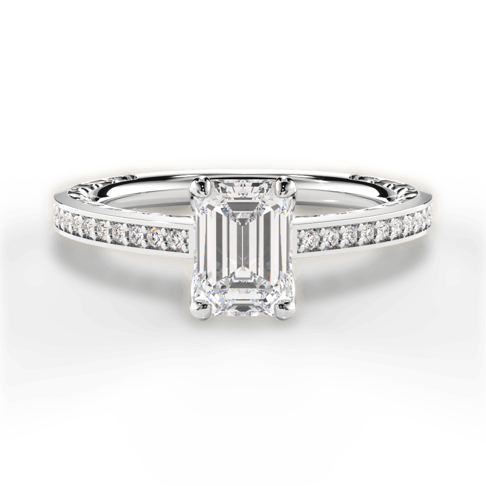 Donna Emerald Cut Lab Grown Diamond 14Kt White Gold Engagement Ring