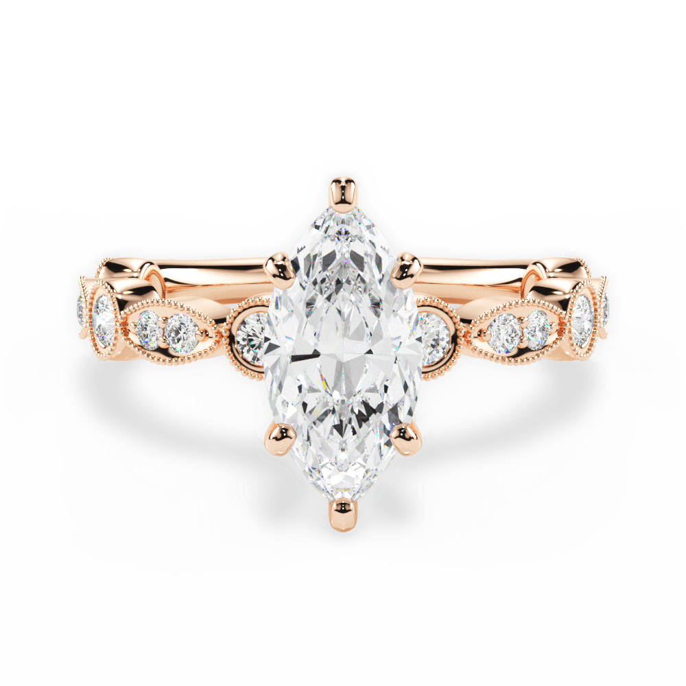 Edith Marquise Cut Lab Grown Diamond 18Kt Rose Gold Engagement Ring