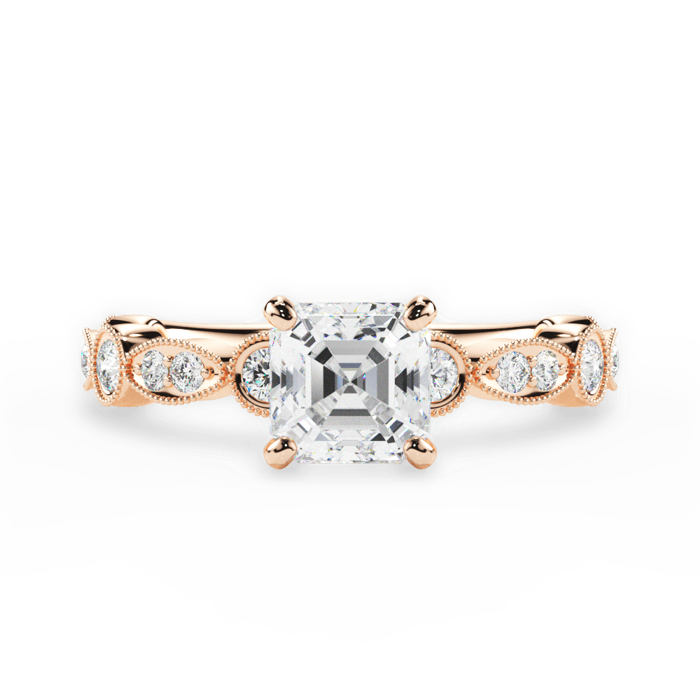 Edith Asscher Cut Lab Grown Diamond 18Kt Rose Gold Engagement Ring