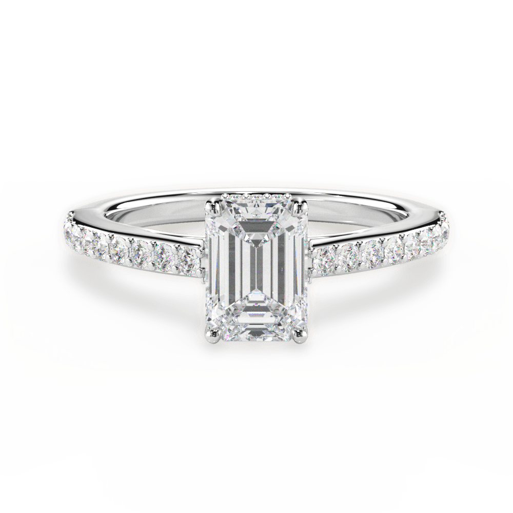 Joan Emerald Cut Lab Grown Diamond 14Kt White Gold Engagement Ring