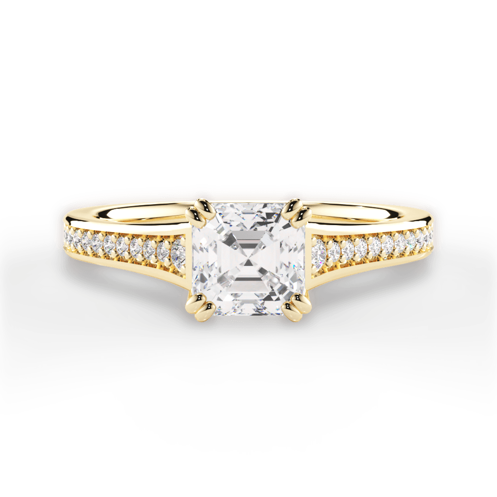 Delia Asscher Cut Lab Grown Diamond 18Kt Yellow Gold Engagement Ring