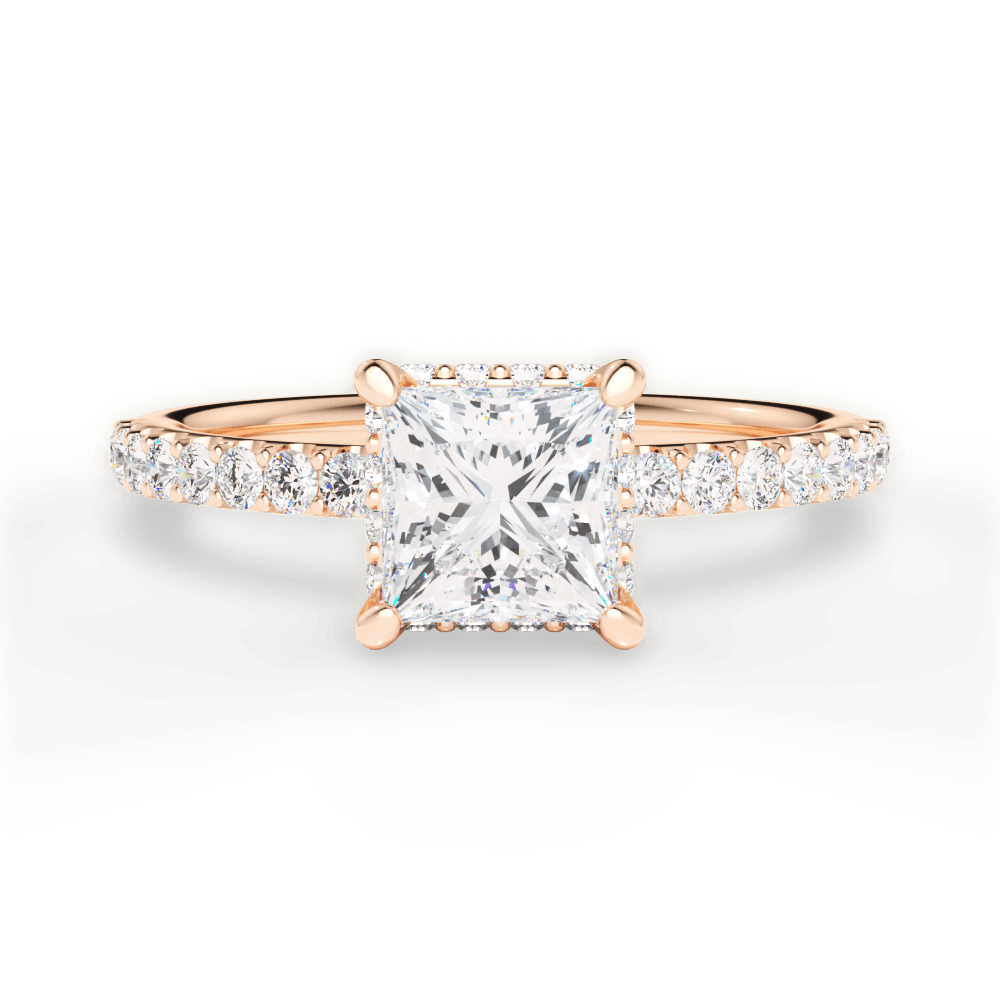 Isabella Princess Cut Lab Grown Diamond 18Kt Rose Gold Engagement Ring