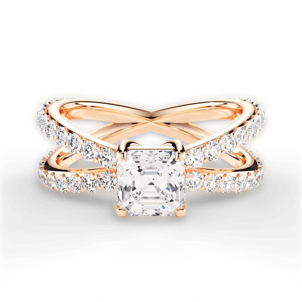 Lauren Asscher Cut Lab Grown Diamond 18Kt Rose Gold Engagement Ring
