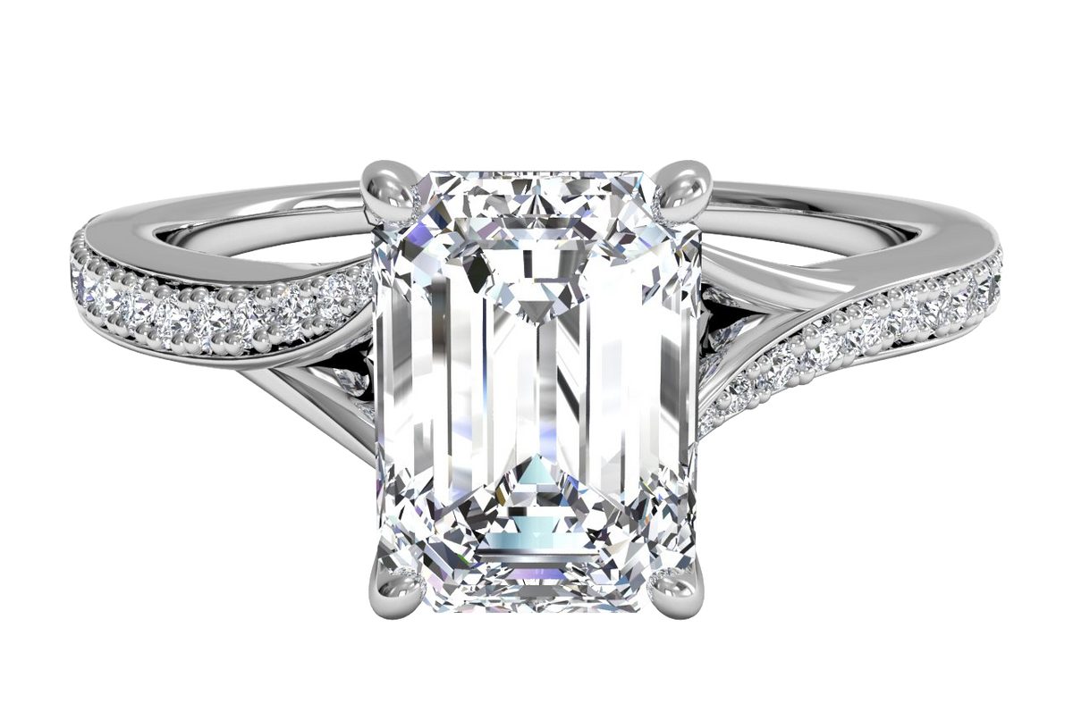 Elise Emerald Cut Lab Grown Diamond 14Kt White Gold Engagement Ring