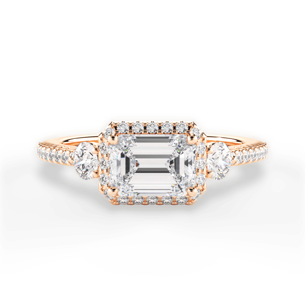 Kara Emerald Cut Lab Grown Diamond 18Kt Rose Gold Engagement Ring
