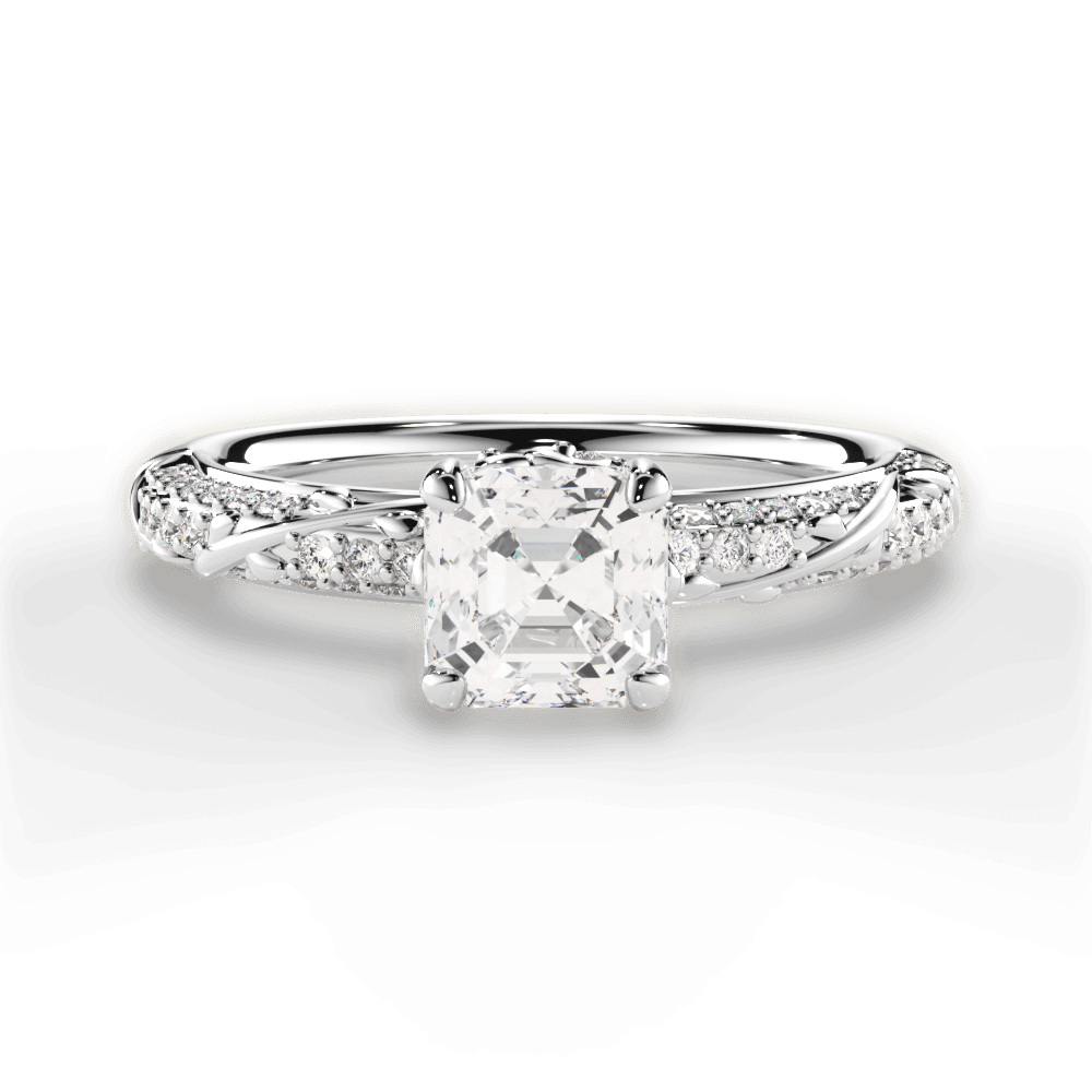 Josephine Asscher Cut Lab Grown Diamond 18Kt White Gold Engagement Ring