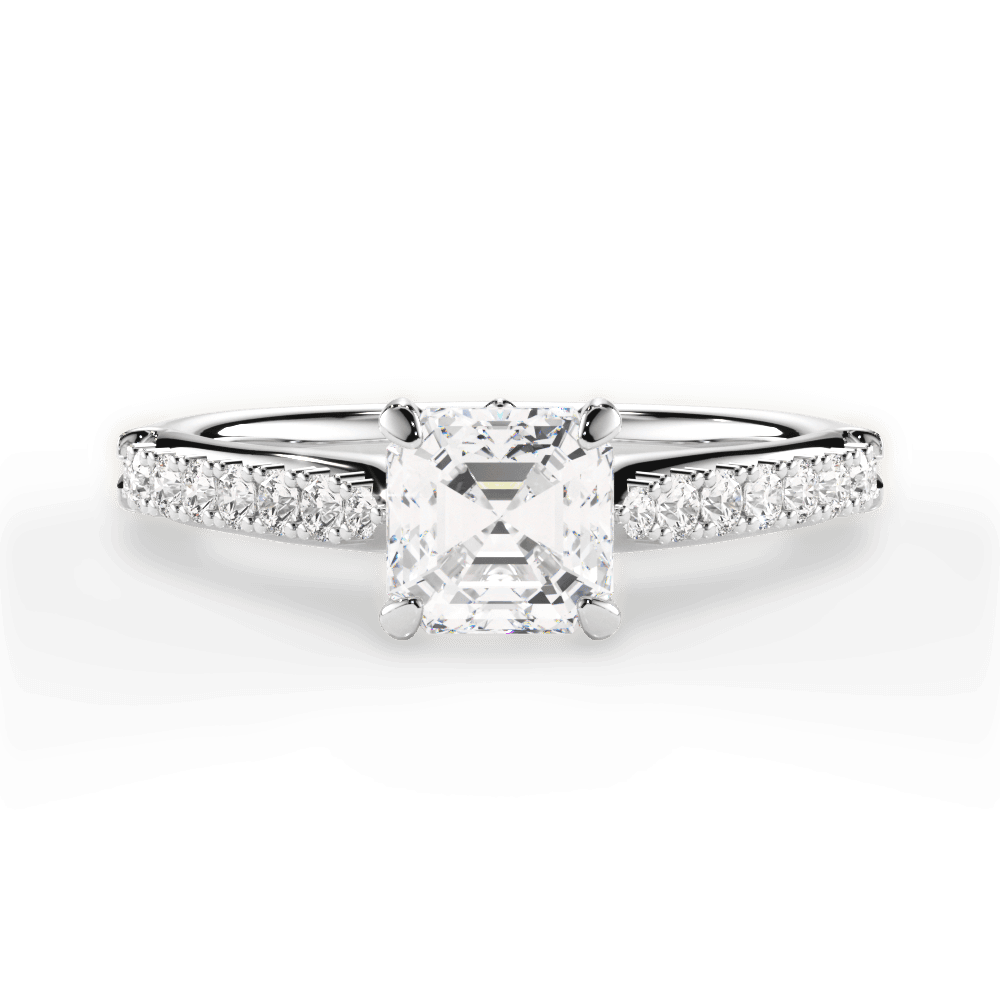 Elizabeth Asscher Cut Lab Grown Diamond 18Kt White Gold Engagement Ring
