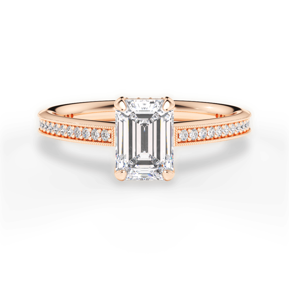 Janet Emerald Cut Lab Grown Diamond 18Kt Rose Gold Engagement Ring