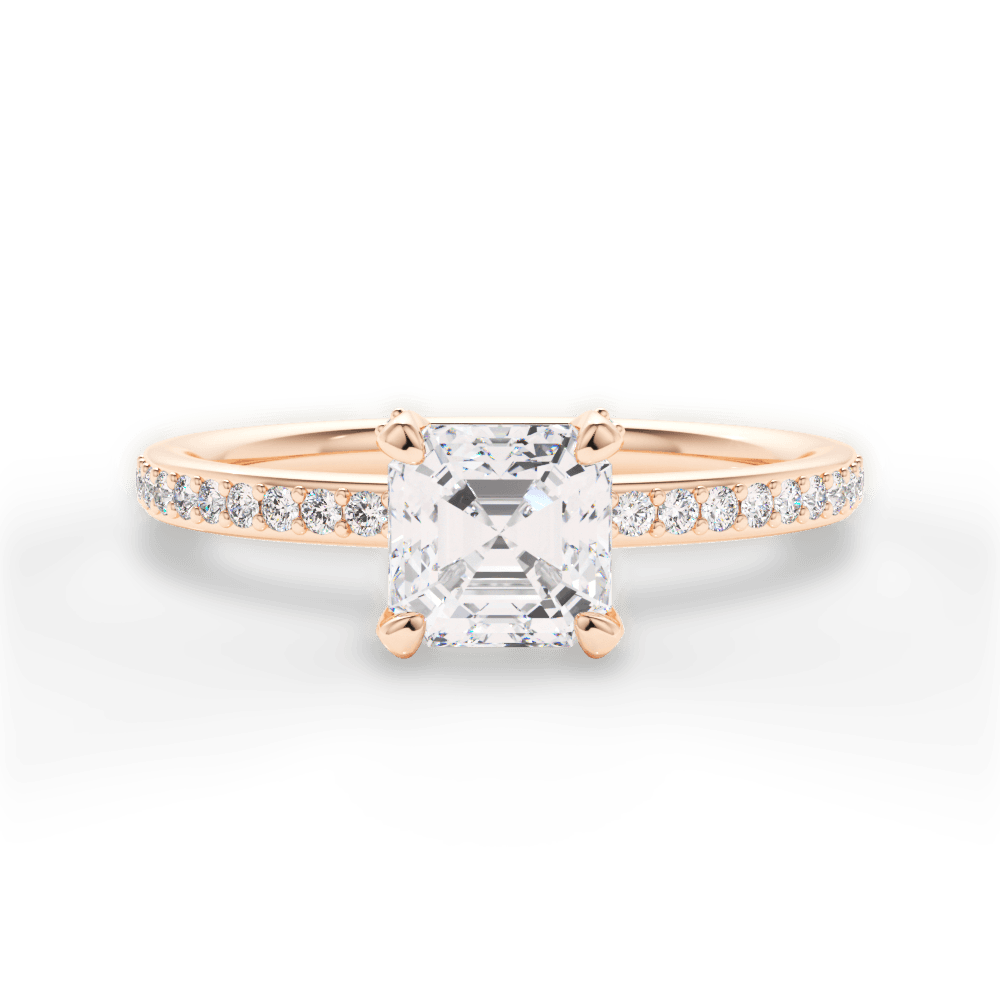 Janice Asscher Cut Lab Grown Diamond 18Kt Rose Gold Engagement Ring