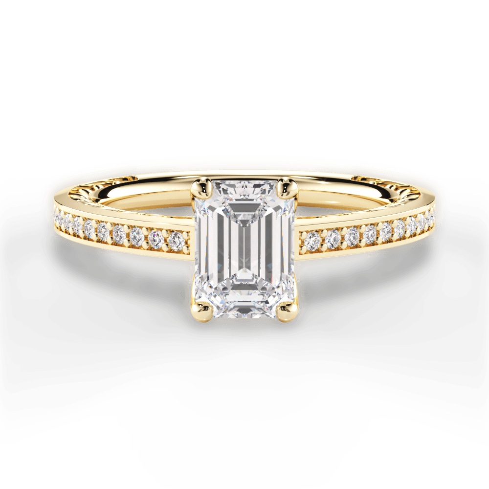 Donna Emerald Cut Lab Grown Diamond 18Kt Yellow Gold Engagement Ring
