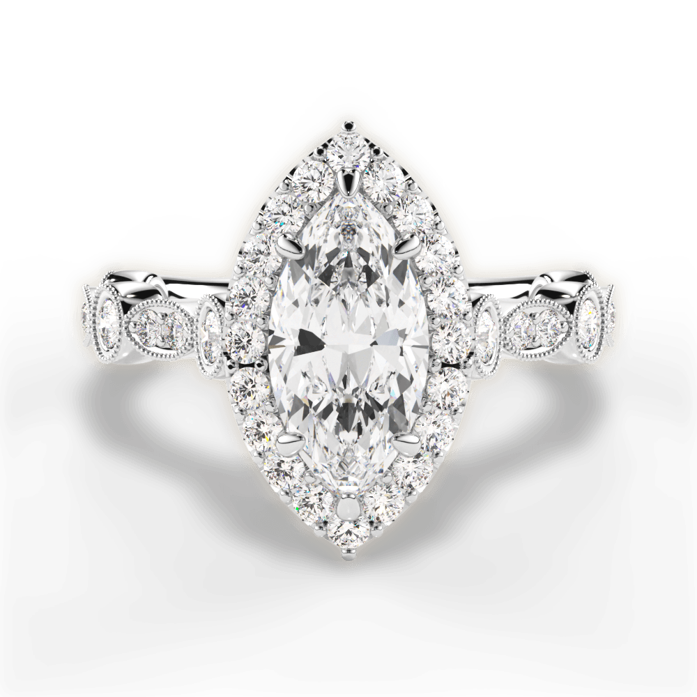 Irene Marquise Cut Lab Grown Diamond 14Kt White Gold Engagement Ring