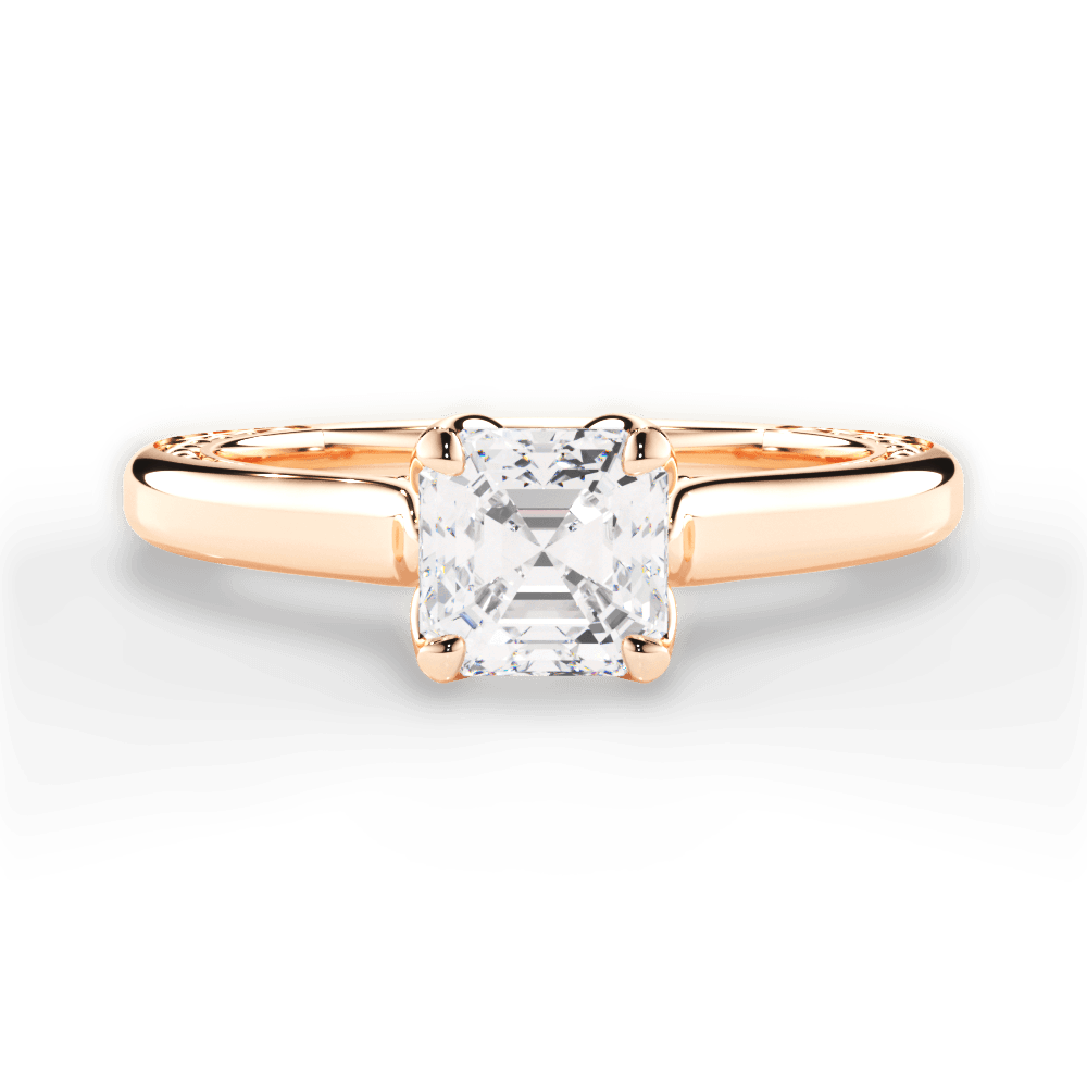 Carrie Asscher Cut Lab Grown Diamond 18Kt Rose Gold Engagement Ring